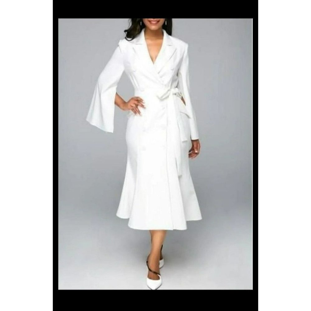 Women's elegant White Mermaid style Bodycon slit sleeve Work Dress Size Medium